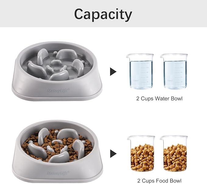 MateeyLife Slow Feeder Dog Bowls, Anti-Choking Puzzle Dog Food Bowls, Anti-Slip Interactive Feeding Slow Down Eating, Bloat Stop Maze Dishes for Medium Large Breeds Gray