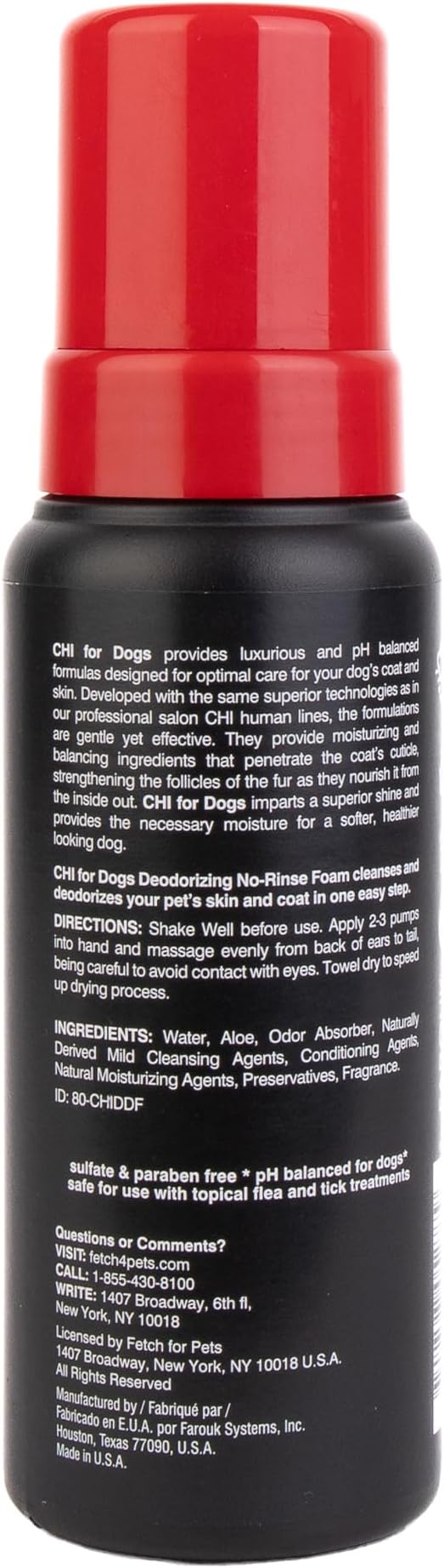 CHI For Dogs Deodorizing No-Rinse Foam, 8 Fl Oz Pump Bottle, Made in The USA, Sulfate & Paraben Free Pet Odor Eliminator Foam, Dry Shampoo for Dogs