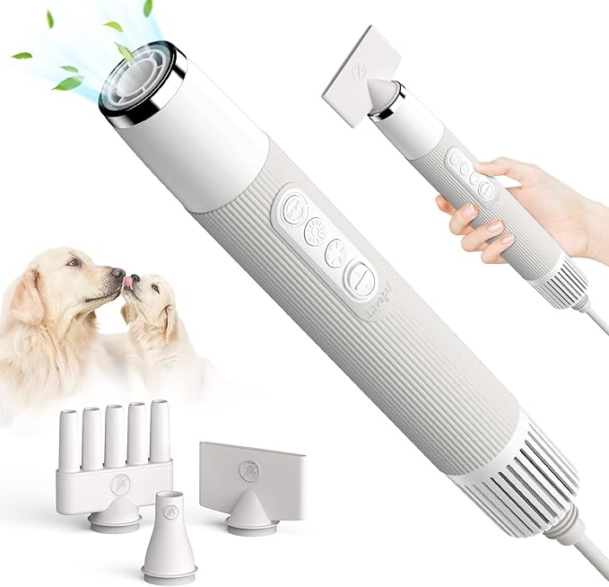 Dog Dryer, Portable Professional Pet Dog Blow Dryer, High Velocity Pet Dog Dryer for Household Travel Camping, Less Noise Pet Hair Grooming Hair Dryer, NTC Smart Temperature Adjustment