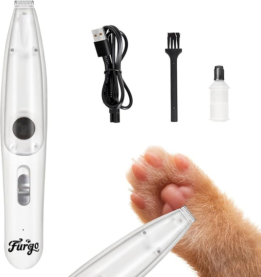 FURGO Dog Paw Clippers with LED Light, Cordless Low Noise 2-Speed Pet Grooming Trimmer, Rechargeable Dog Clippers for Paws, Face, Ears, Eyes, with Vacuum Hair Storage and Suction