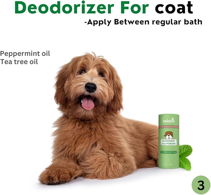 Dog Dry Shampoo for Smelly Dogs | Waterless Dry Dog Shampoo Powder | Anti Itch Shampoo for Dogs | Skin Ear & Paw | Tea Tree Oil | Talc Free with Organic White Clay Vegan | No Plastic