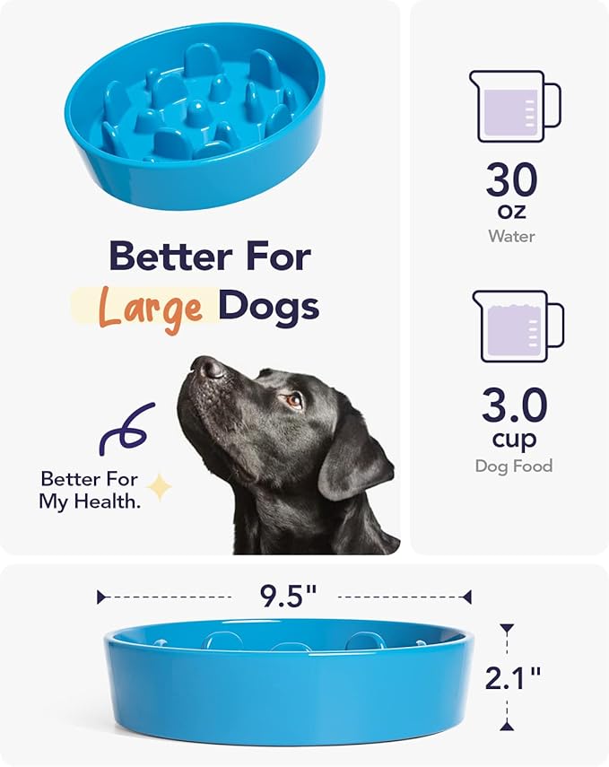 LE TAUCI Dog Bowls Slow Feeder Ceramic, 3 Cup Slow Feeding Bowl for Medium and Large Breed, Puzzle Dog Food Bowl for Fast Eater, Vortex Blue