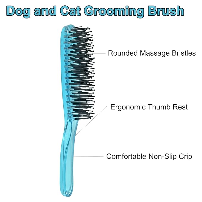 Dog Grooming Bath Brush, Pet Instant Detangler Pin Brushes, Soft Silicone Shampoo Soothing Comb for Wet Dry Long Short Haired Small Dogs & Cats Massaging, Deshedding Shower Scrubbing, Blue