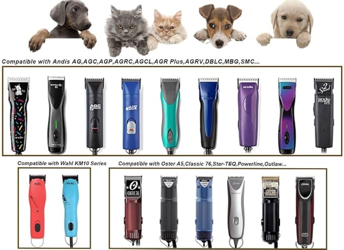 Audoc 7Pack 10 Blades Dog Grooming Blades Compatible with Andis/Oster A5/Wahl KM-10 Series Dog Clippers Replacement Blades,Detachable Dog Clipper Blades,Gold (7PCS #10+30+40+3FC+4FC+5FC+7FC)