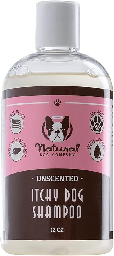 Natural Dog Company Itchy Dog Shampoo, 12 oz., Dog Dry Skin Treatment, Dog Itch Relief, Hypoallergenic, Plant Based Ingredients, Deodorizing Dog Shampoo, Relief from Skin Allergy Symptoms