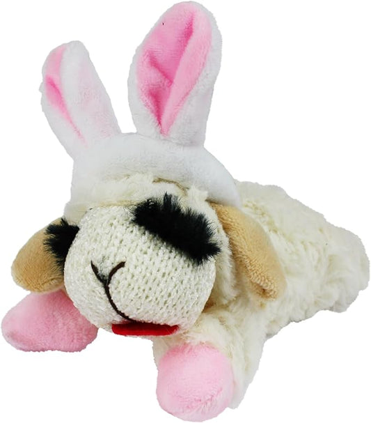 Multipet Lamb Chop Dog Plush Toy w/Easter Bunny Ears - Squeaky Dog Toy for All Dogs - Extra Soft Plush Dog Toy - Stuffed Animal Dog Toy for Cuddling & Playing - Cute Pet Toy (6”, Cream/Pink)