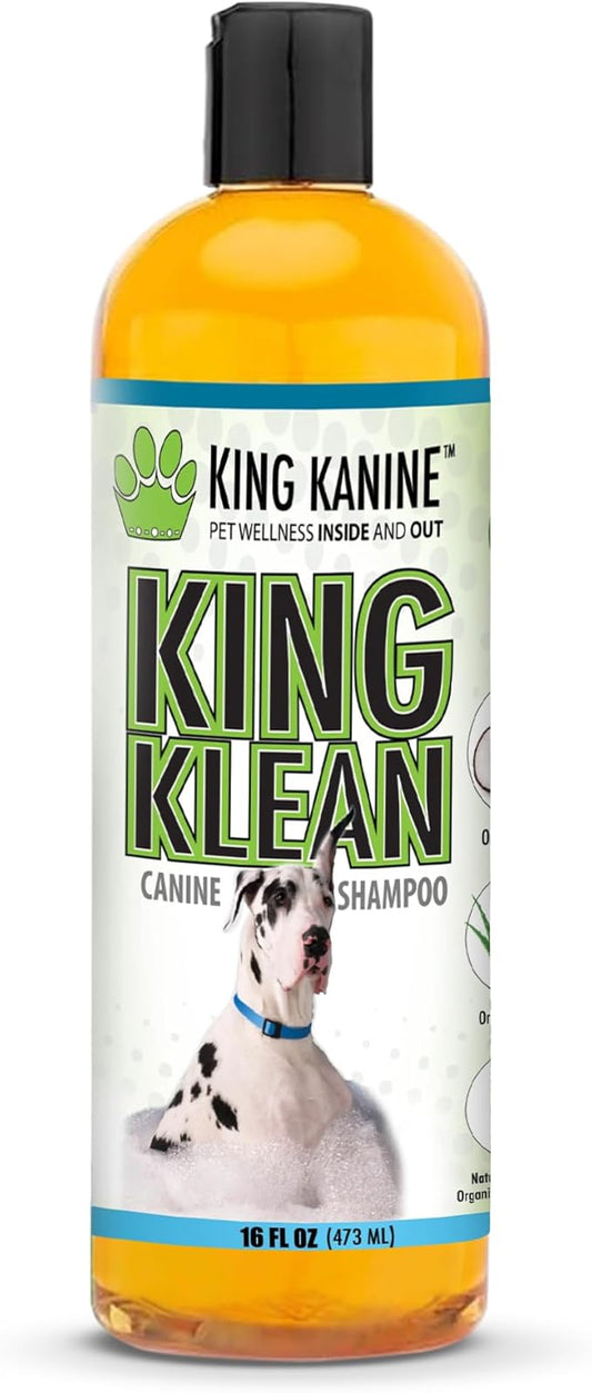King Kanine Natural Dog & Cat Shampoo King Klean 16 oz | Organic Pet Shampoo for Sensitive & Dry Skin | Hypoallergenic Gentle Cleansing Formula for Pet Allergies