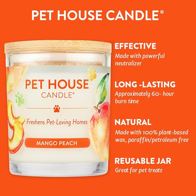 One Fur All Pet House Candle Value Pack, Plant-Based Scented Candles, Room Spray and Car Air Freshener, Cat and Dog Friendly, Pet Odor Solutions for Home, Mango Peach