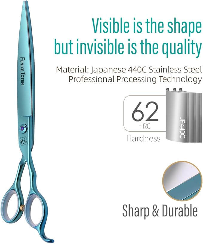 Dog Grooming Scissors: Blueish Green 7 inch Pet Straight Shears Made Of Japanese 440C Advanced Stainless Steel Professional Grooming Scissors for Dogs Cats and Other Pets