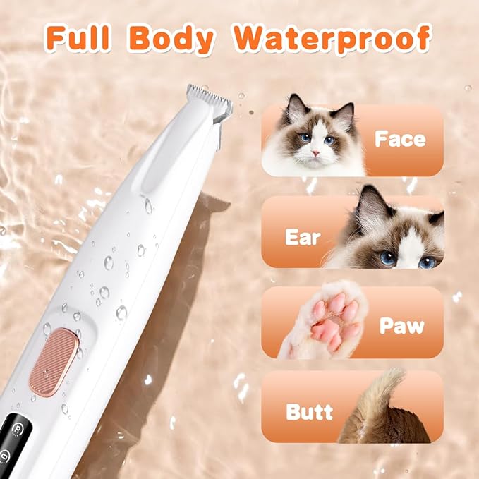 Dog Paw Trimmer, Paw Trimmer for Dogs with LED Light,Waterproof,Rechargeable Pet Paw Trimmer,18 mm Widen Blade,Low Noise Dog Hair Trimmer Dog Trimmer for Dogs Cats Paws Face Eyes Ears Rump