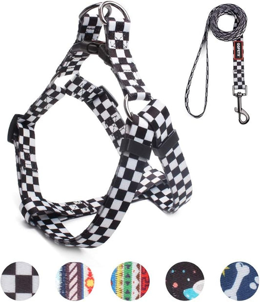 QQPETS Dog Harness Leash Set Adjustable Heavy Duty No Pull Halter Harnesses for Small Medium Large Breed Dogs Back Clip Anti-Twist Perfect for Walking (M(19"-26" Chest Girth), Black Plaid)