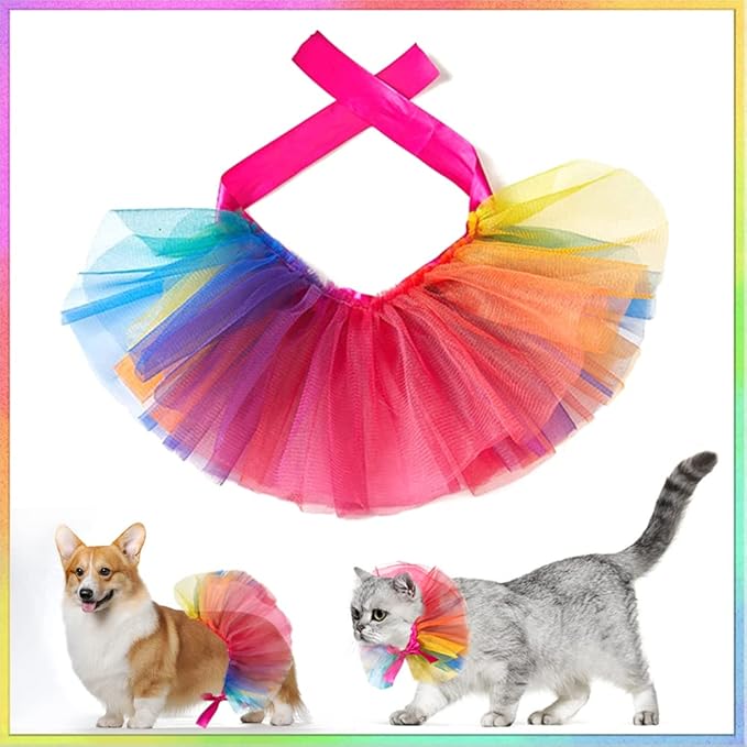Threetols Gay Pride Dog & Cat Costume - Rainbow Princess Dress & Tutu for Small & Medium Pets, Multicolor Pet Collar for Dog & Cat Birthday Party Accessories(M)
