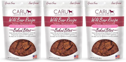 Caru - Soft n’ Tasty Baked Bites - Wild Boar Bites Dog Treats - Flavorful Training Treats - 3.75 oz Bags - Pack of 3