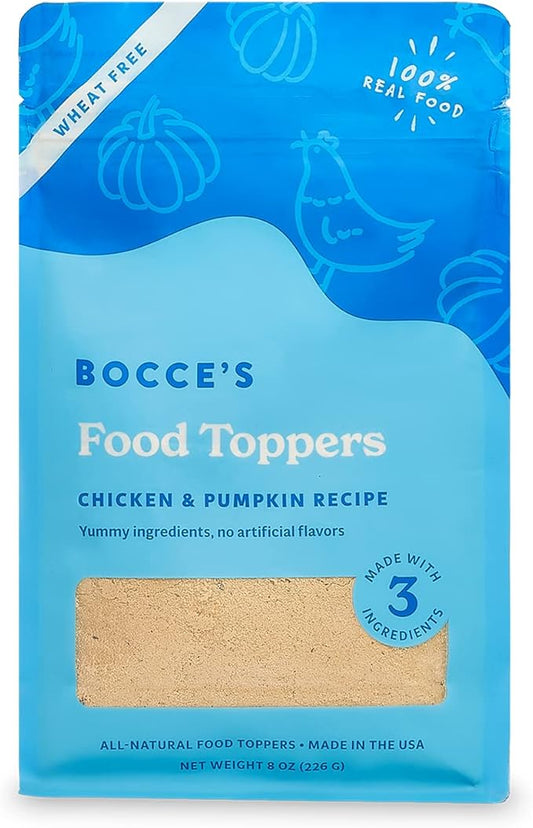 Bocce's Bakery Chicken & Pumpkin Dog Food Toppers – All-Natural, Wheat-Free Dog Food Topper Made with Real Ingredients, Baked in The USA, 8 oz
