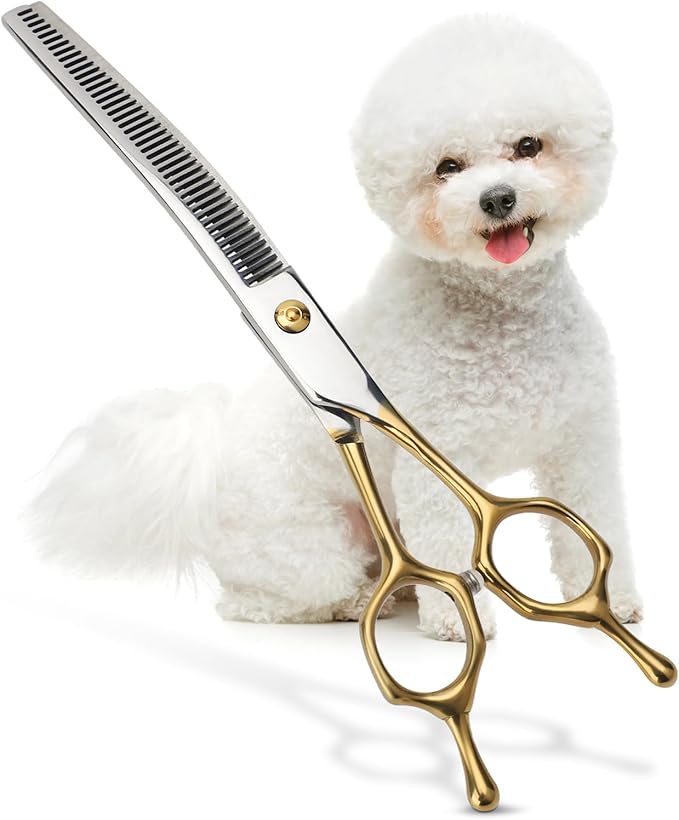 Curved Thinner Dog Grooming Scissors, 7 Inch 42 Teeth Stainless Steel Pets Grooming Scissors, Professional Pet Shears for Groomer, Long Hair Cutting for Animals (Curved Thinning A)
