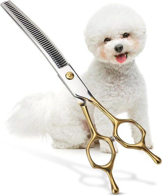 Curved Thinner Dog Grooming Scissors, 7 Inch 42 Teeth Stainless Steel Pets Grooming Scissors, Professional Pet Shears for Groomer, Long Hair Cutting for Animals (Curved Thinning A)