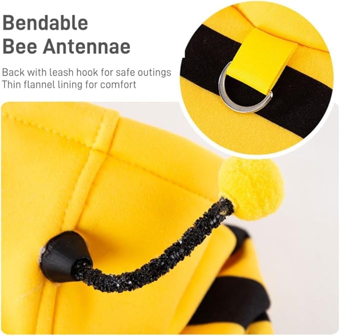 Selena Cat Bee Antennae Costume Hoodies Cute Bee Stripes Dog Kitten Puppy Pet Apparel (Large,Yellow&Black)