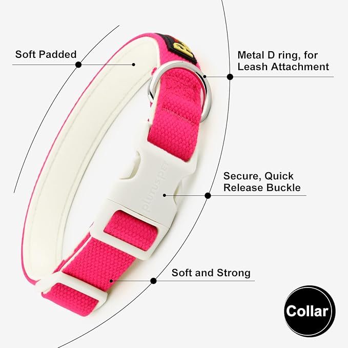 Plutus Pet Cotton Dog Collar, Heavy Duty Collar with Soft Padding, Adjustable and Comfortable for Small Medium and Large Dogs, Hot Pink, M