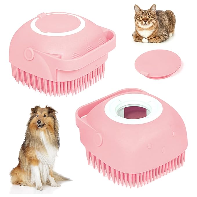 Bath Brush Silicone, Massage Soft Brush Dog Cats, Pet Massage Brush Bubble Body Brush-Pink