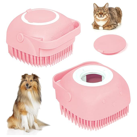 Bath Brush Silicone, Massage Soft Brush Dog Cats, Pet Massage Brush Bubble Body Brush-Pink