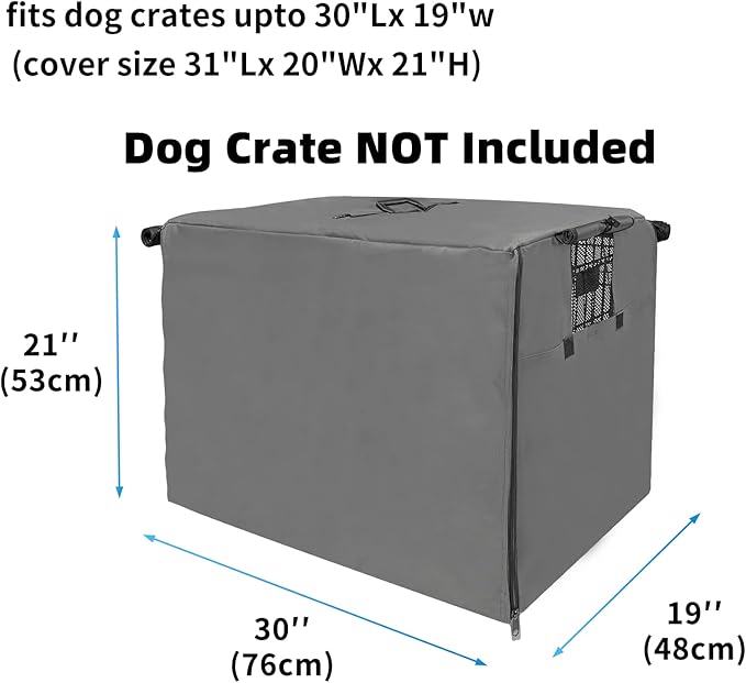 Dog Crate Cover 30 Inch Dog Kennel Cover, Metal Small Dog Crate Bumper for Wire Dog Cage with1 2 3 Doors, Waterproof 600D Oxford Fabric Indoor/Outdoor Gray