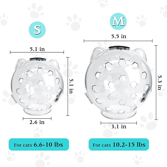 Fhiny Cat Muzzle,Transparent Helmet with 4 Boots Adjustable Breathable Kitty Hood Anti Bite Bubble Astronaut Mask Silicone Claw Covers for Cats Bathing Shaving Grooming (Small)