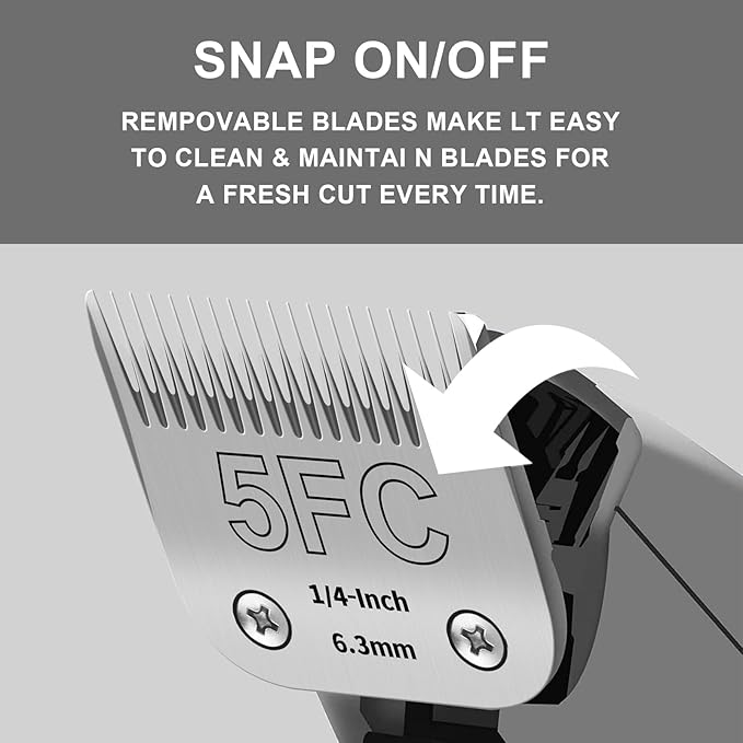 5FC Detachable Pet Clipper Replacement Blades Compatible with Andis/Oster A5/Wahl KM10 Series Dog Clipper,Made of Ceramic Blade & Stainless Steel Blade,Size 5FC Cut Length 1/4-Inch（2 Pack）