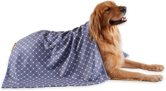 Bone Dry Pet Grooming Towel Collection Absorbent Microfiber X-Large, 41x23.5", Trellis Stonewash Blue