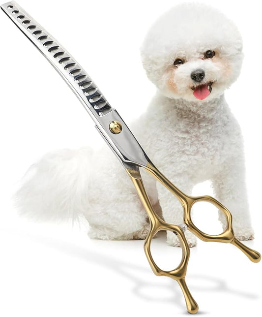 Curved Thinner Dog Grooming Scissors, 7 Inch 42 Teeth Stainless Steel Pets Grooming Scissors, Professional Pet Shears for Groomer, Long Hair Cutting for Animals (Curved Thinning B)