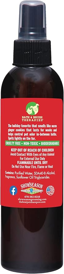 Bath & Brush Therapies Gingerbread Dog Cologne 4.5 oz | Dog Perfume Long Lasting | Deodorizing Spray