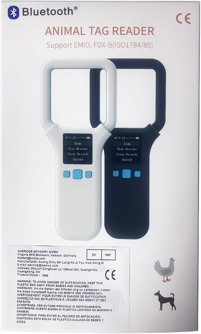 AR190E Bluethooth Pet Microchip Scanner, Wireless Handheld RFID Animal Reader, 134.2kHz Pet Chip Scanner with OLED Display Animal Tag Reader EMID FDX-B(ISO11784/11785)