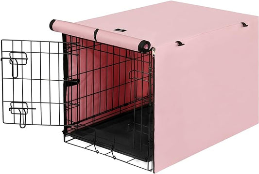X-ZONE PET Double Door Dog Crate Cover - Polyester Pet Kennel Cover Fits 48 inches Wire Dog Cage Pink