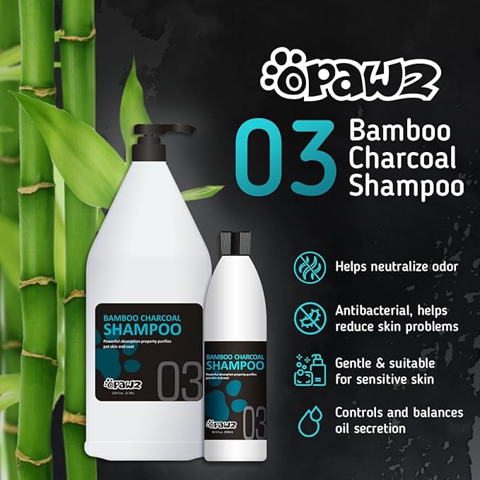 OPAWZ 03 Bamboo Charcoal Dog Shampoo, Hypoallergenic Pet Shampoo, Anti-Fungal Formula for Allergies and Itching Sensitive Skin, 16.9 fl.oz