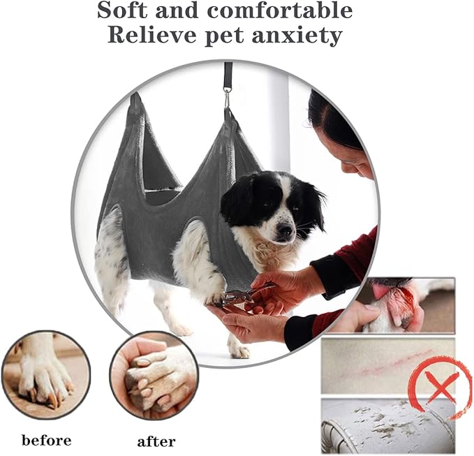 Dog Grooming Harness, Multifunctional Cats and Dogs Grooming Hammock, Pet Beauty Assistant, Nail Scissors/Nail Trimmer/Round Head Scissors (Medium grey)