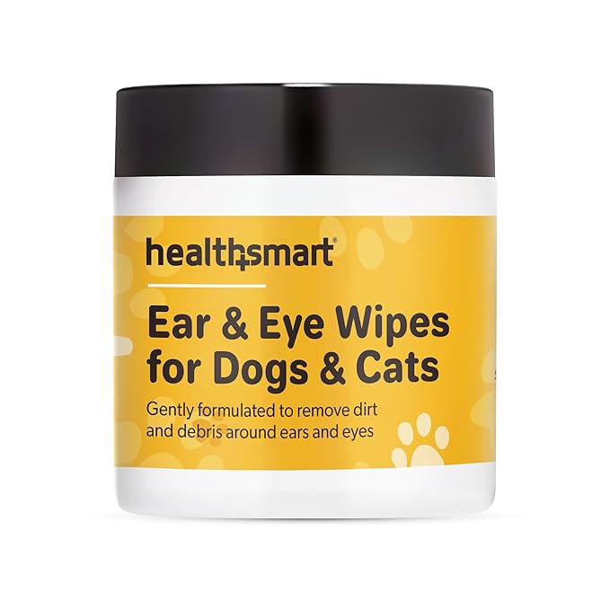 HealthSmart Ear & Eye Wipes for Dogs & Cats, Puppy & Kitty Essentials, Gently Formulated, Removes Debris Around Ears & Eyes, 100 Count, Travel Size