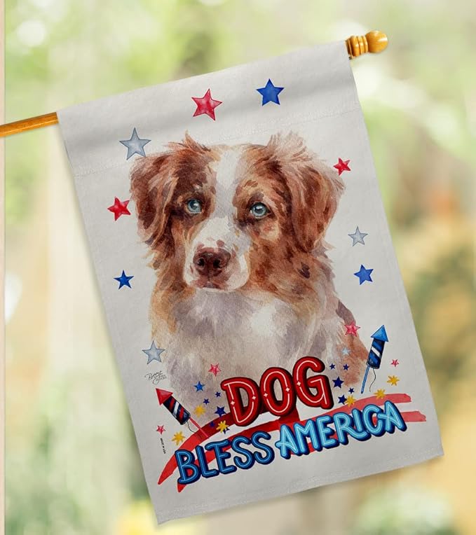 Breeze Decor Patriotic Red Australian Shepherd Garden House Flag-Kit Dog Puppy Spoiled Paw Canine Fur Pet Nature Farm Animal Creature Banner Small Yard Gift Double-Sided, Made in USA