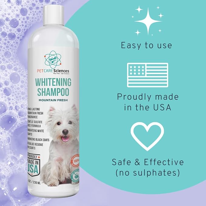 8 fl oz Dog Whitening Shampoo - Dog Shampoo for White Dogs - Brightens White and Darkens Dark Coats - Tearless and Natural - Hair and Fur Whitener for Dogs - Made in The USA