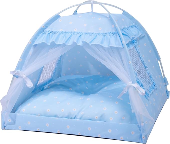 Cat Princess Bed Tent House - Kitty Cute Tent Indoor,Small Dog House Indoor/Outdoor Cave Nest Bed Small Dog Tent for Cat,Puppy Tent (19.6"x19.6"x17.7"/Blue)
