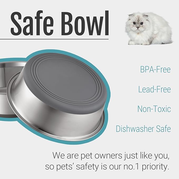PEGYY11 Nonslip Stainless Steel Dog Cat Bowls, 2 US Cup, 2 Count