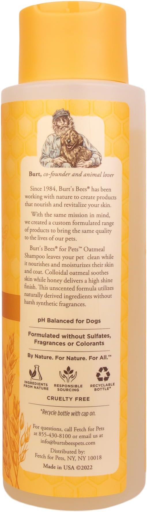 Burt's Bees for Pets Oatmeal Dog Shampoo with Colloidal Oat Flour and Honey, 6pk, 95% Natural Origin Formulas, Shampoo for Dogs - Gentle Dog Shampoo, Best Dog Shampoo, 6pk, 16 oz