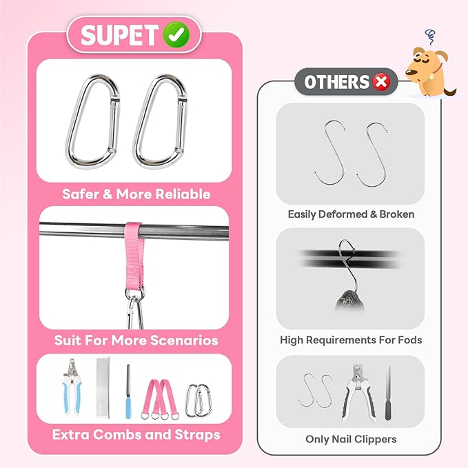 Supet Dog Grooming Hammock, New Pink Small Dog Sling for Nail Trimming, Back Protect Hanging Harness for Claw Care, Nail Trimming Restraint with Thick Fabric