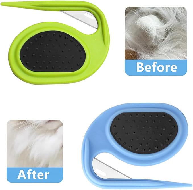 2 PCS Pet Grooming Tool Professional Dematting Comb Dog Detangler Brush Hair Grooming Tool Dog Undercoat Rake Grooming Rake for Grooming - Cuts Through Matts & Tangles with Ease(Blue、Green