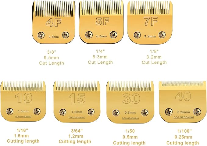 Blade Dog Grooming Detachable Ceramic Blade Compatible with Andis,Oster A5,Wahl KM Series Clippers(Gold) (10+15+30+40+4F+5F+7F)