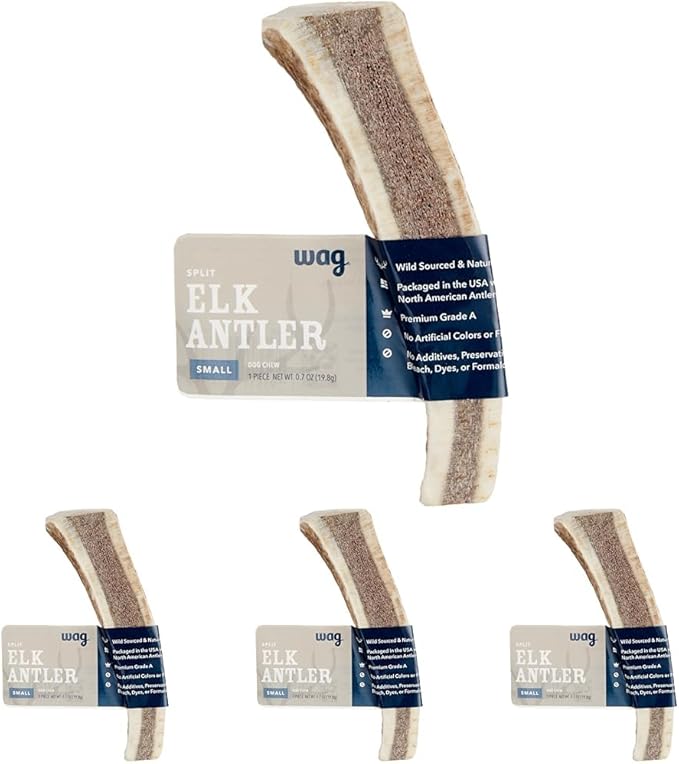 Amazon Brand – Wag Split Elk Antler, Naturally Shed, Small (Best for Dogs Under 15 lbs) (Pack of 4)