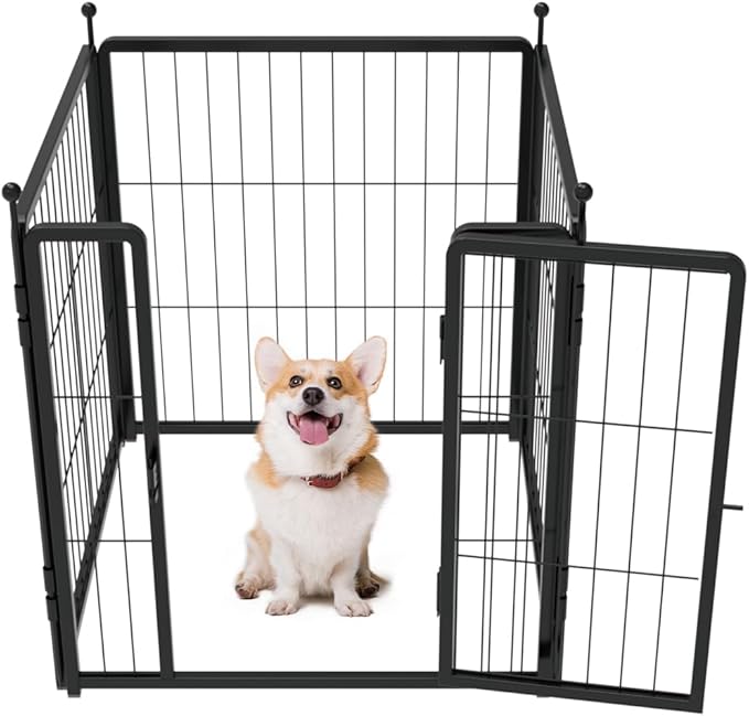 Dog Playpen for Indoor & Outdoor Use – Heavy-Duty Metal Pet Fence with Ground Stakes, Rounded Ball Tops for Safety, Stable & Foldable Design, Easy to Assemble 24 inch 4 Panels