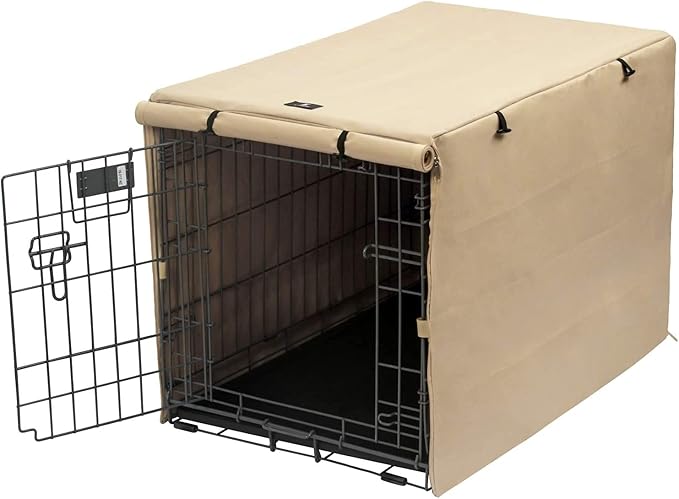 X-ZONE PET Double Door Dog Crate Cover - Polyester Pet Kennel Cover (Fits 24 30 36 42 48 inches Wire Crate) (30Inch, Tan)