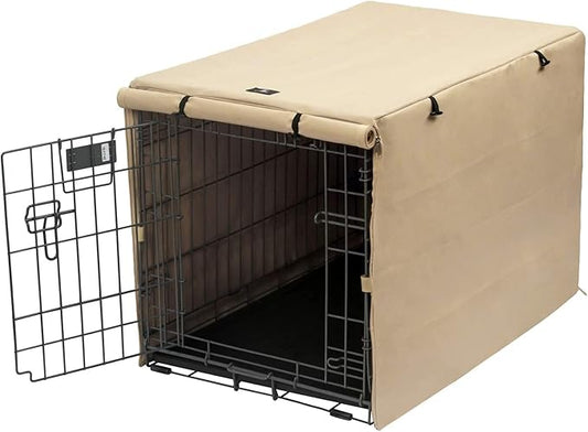X-ZONE PET Double Door Dog Crate Cover - Polyester Pet Kennel Cover (Fits 24 30 36 42 48 inches Wire Crate) (30Inch, Tan)