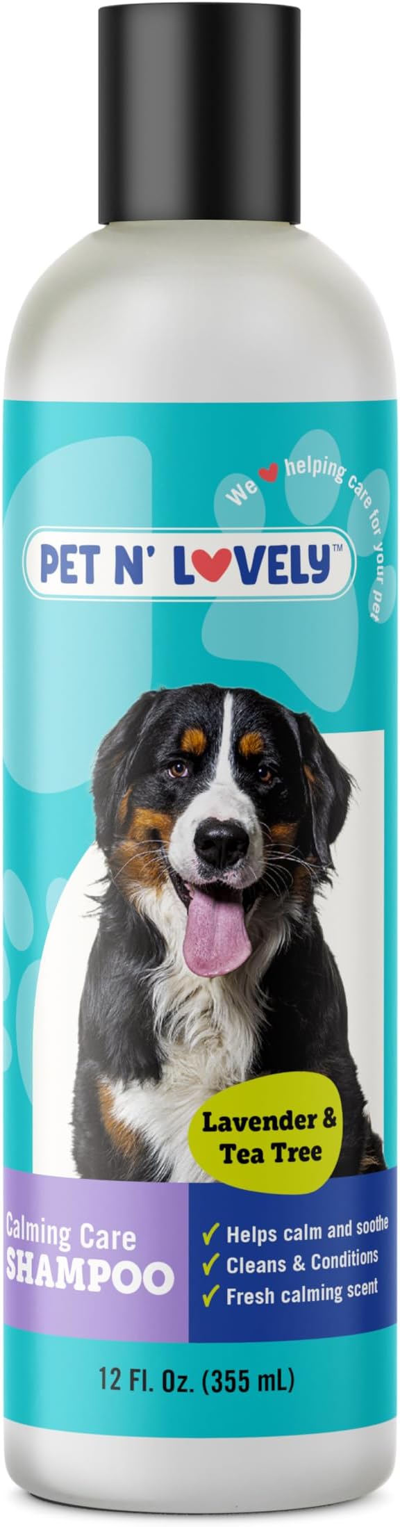 Pet N' Lovely Calming Care PET Shampoo | Cleans and Conditions | for Dogs and Cats | Lavender and Tea Tree | Fresh Calming Scent | Deep Cleans | 12 Fl. Oz., Clear