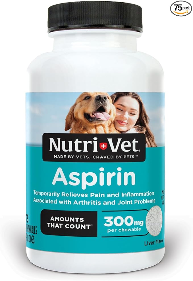 Nutri-Vet Aspirin for Dogs, Puppy Essentials, Dog Aspirin for Large Dogs, Joint Support for Seniors, Arthritis Pain Relief, 300mg per Tablet, 75 count