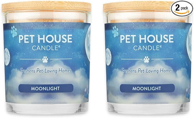 One Fur All Pet House Candle 2 Pack - Plant-Based/Soy Scents, Long Lasting Pet Odor Removal - Moonlight